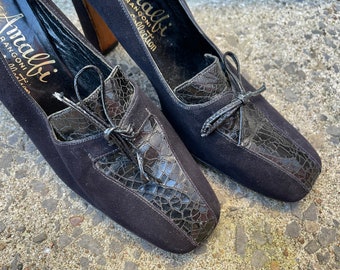 1950s Suede & Leather Elegant Pumps UK 3 Grannycore Mary Poppins