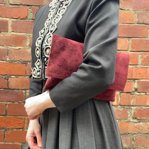 Bordeaux Red Suede Fold Over Clutch Bag