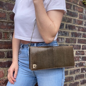 80er Jahre Vintage Schlangenhaut & Leder Clutch mit Kettenriemen