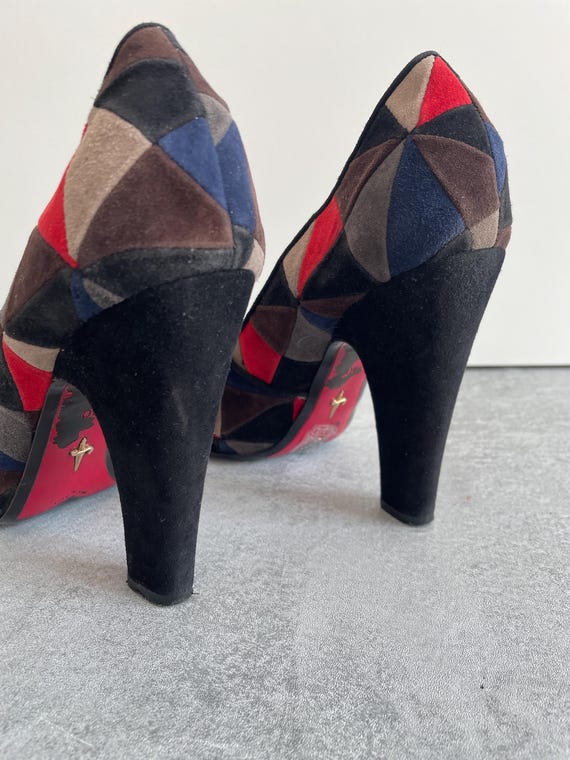 Cesare Paciotti Patchwork Suede Platform Heeled C… - image 8