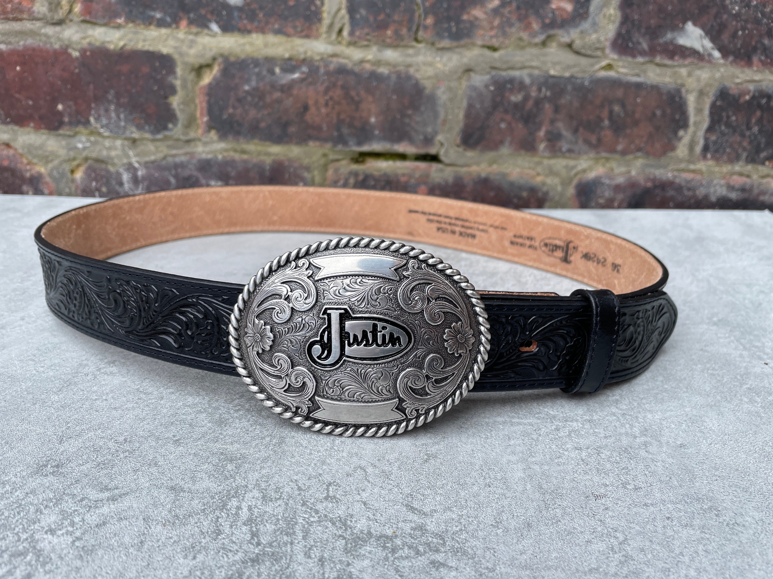 Vintage Western Cowgirl Belt with Oval Metal Buckle - PU Leather Tooled Brown Leather Western Belt: Oval Buckle, Removable  main image 4