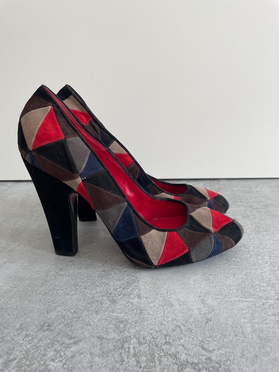 Cesare Paciotti Patchwork Suede Platform Heeled C… - image 2