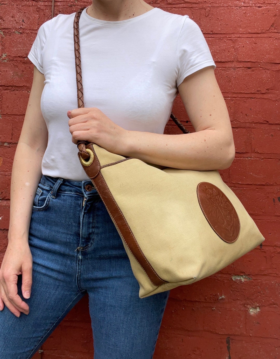 Canvas Shoulder Bag With Leather Trim