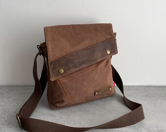 Canvas & Leather Small Crossbody Messenger Satchel Bag