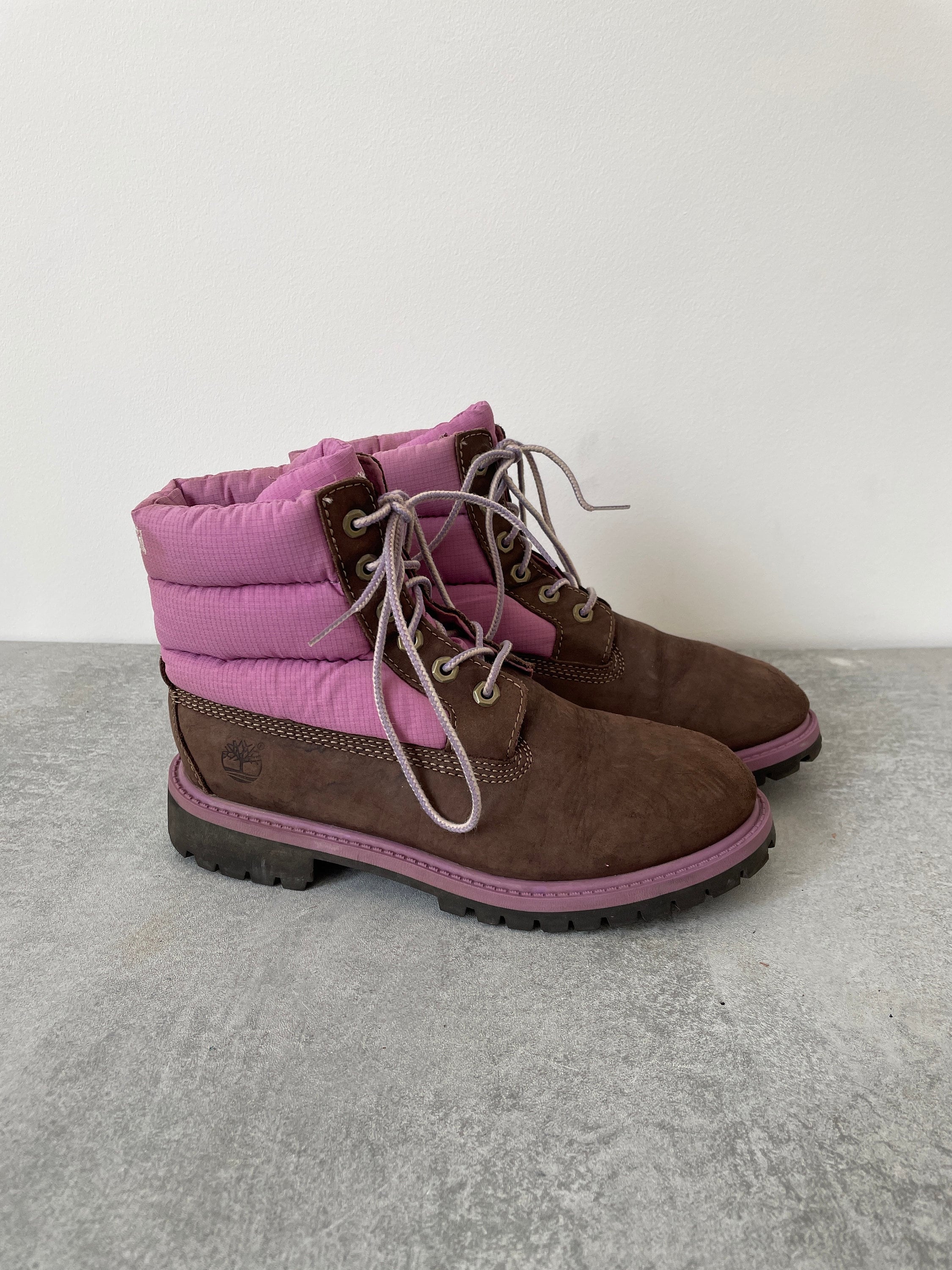 Timberland Quilted Purple Fabric and Taupe Leather Ankle Boots Size 2.5 Etsy