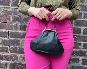 Art Deco Style 1940s Leather Top Handle Bag