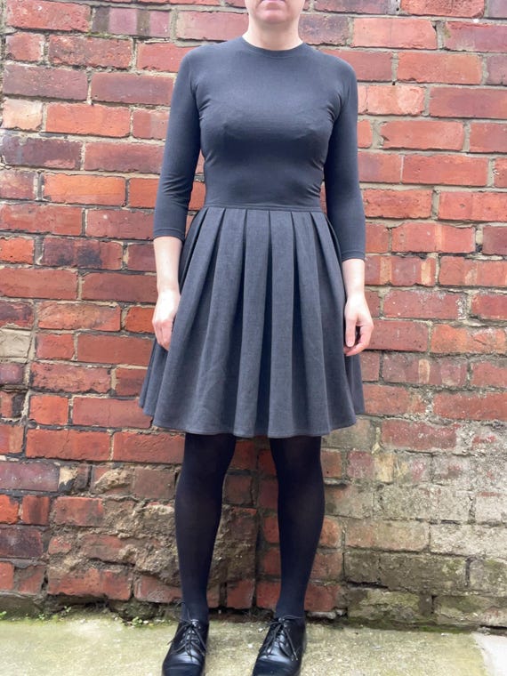 Salvatore Ferragamo Simple Grey Fitted Top Gathered Skirt Long Sleeve Dress  UK 10-12 - Etsy