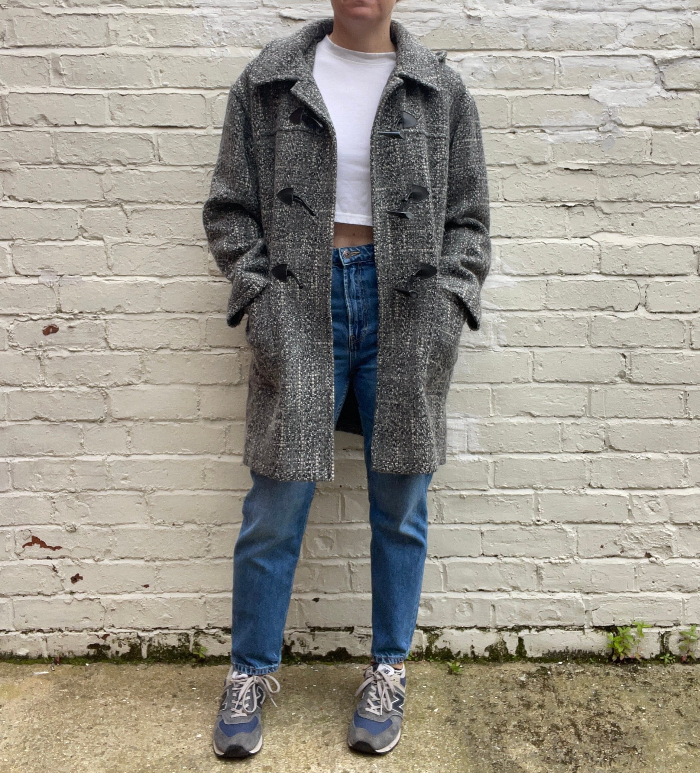 Montgomery stile tweed grigio con cappuccio taglia UK 16-18