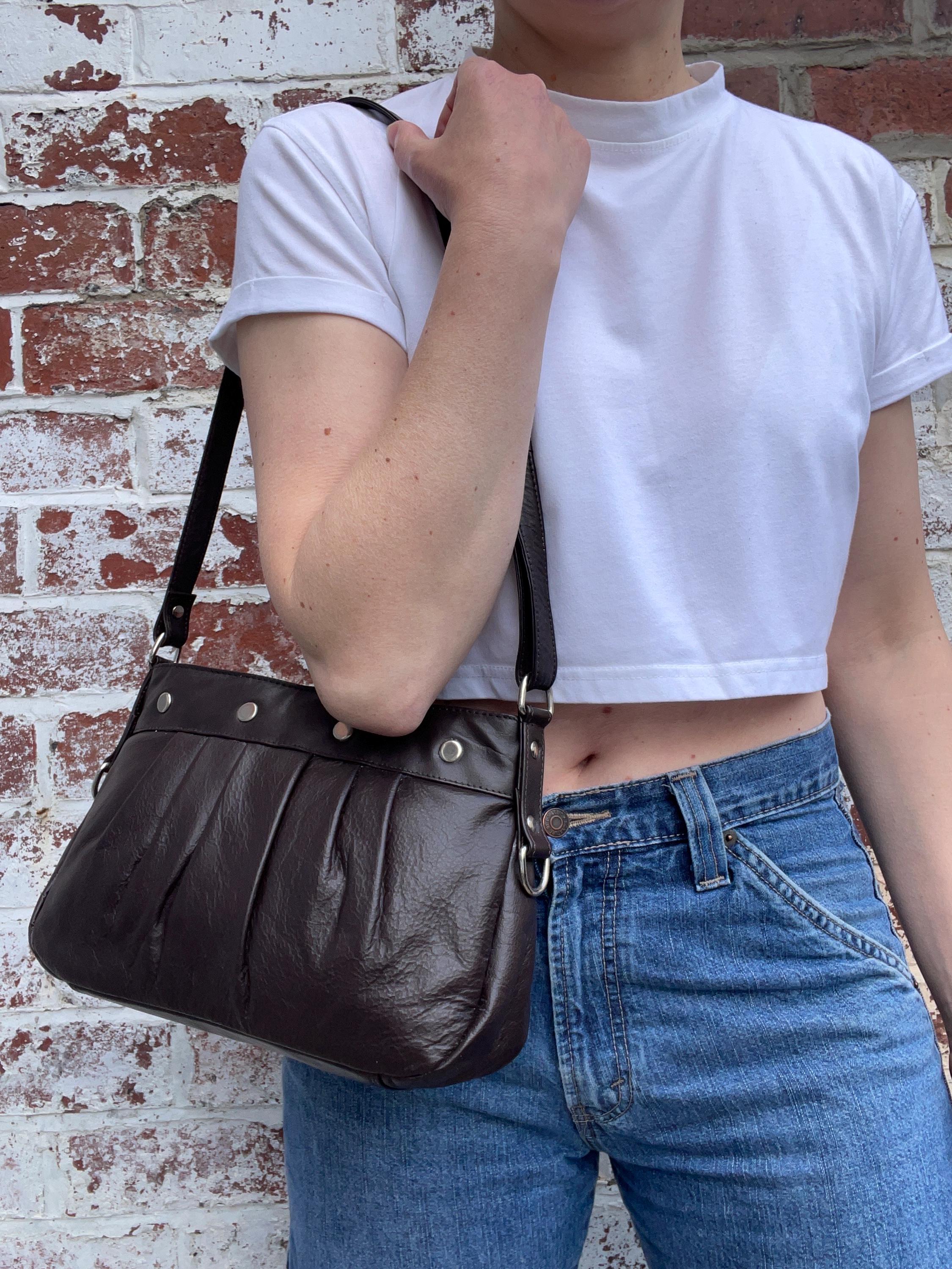 00s Dark Brown Studded Leather Shoulder Bag - Etsy