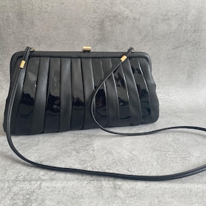 1990s Faux Black Leather Clutch / Shoulder Bag / Evening Bag