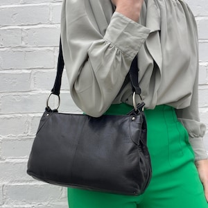 Y2K Small Soft Black Leather Shoulder Bag