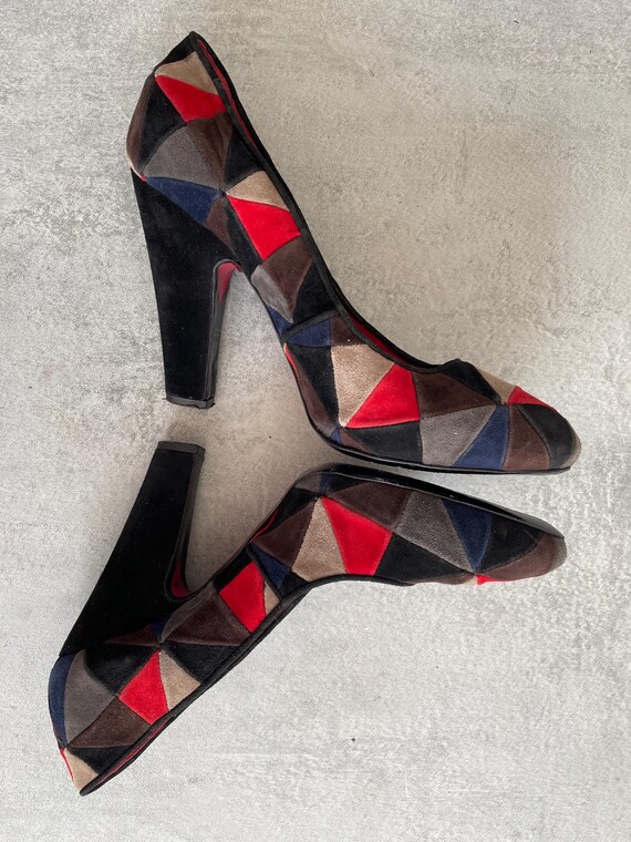 Cesare Paciotti Patchwork Suede Platform Heeled C… - image 4