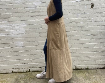 1970s Long Beige Suede Waistcoat / Dress Size UK 10-12