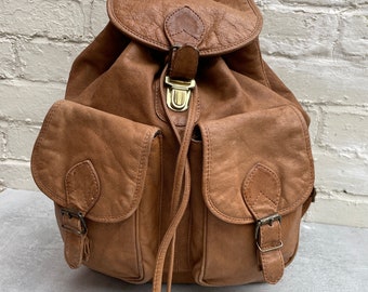 Light Brown Leather Soft Backpack / Rucksack