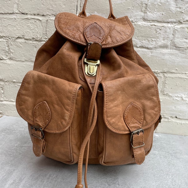 Light Brown Leather Soft Backpack / Rucksack