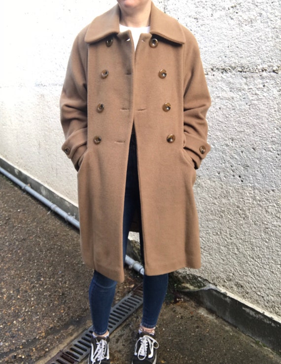 Double Breasted Camel Wool Coat. Vintage Camel Coa