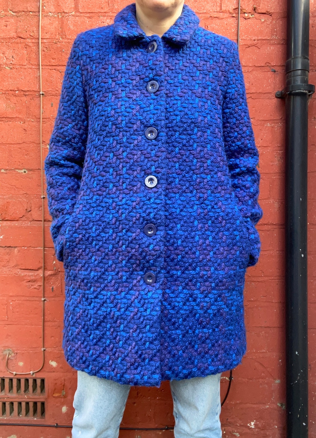 Desigual Großer Tweed Karierter Wintermantel UK Größe 42