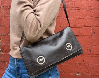 Dark Brown Thin 1970s Soft Leather Clutch Bag