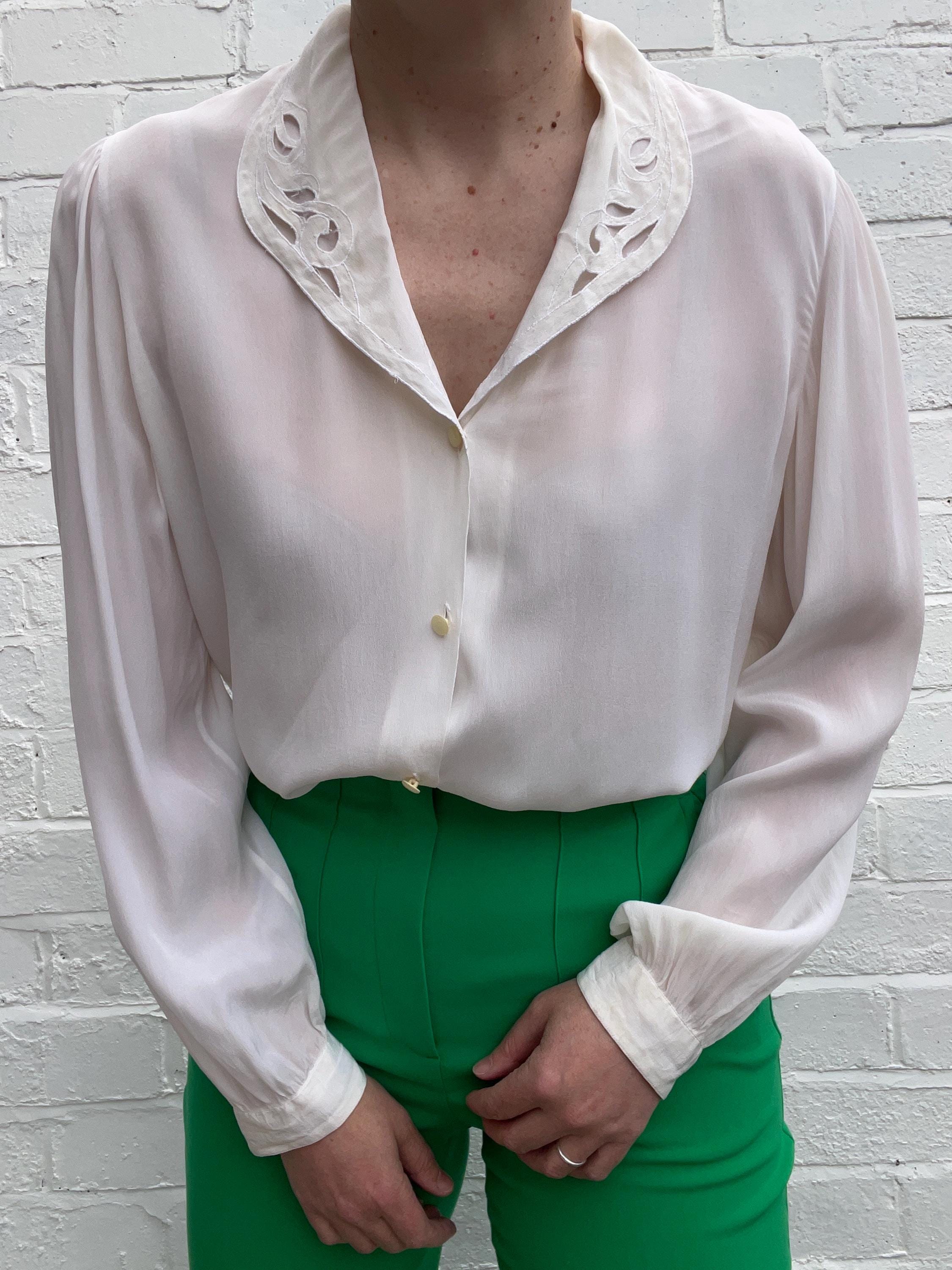 Cream Sheer Blouse - Etsy Canada