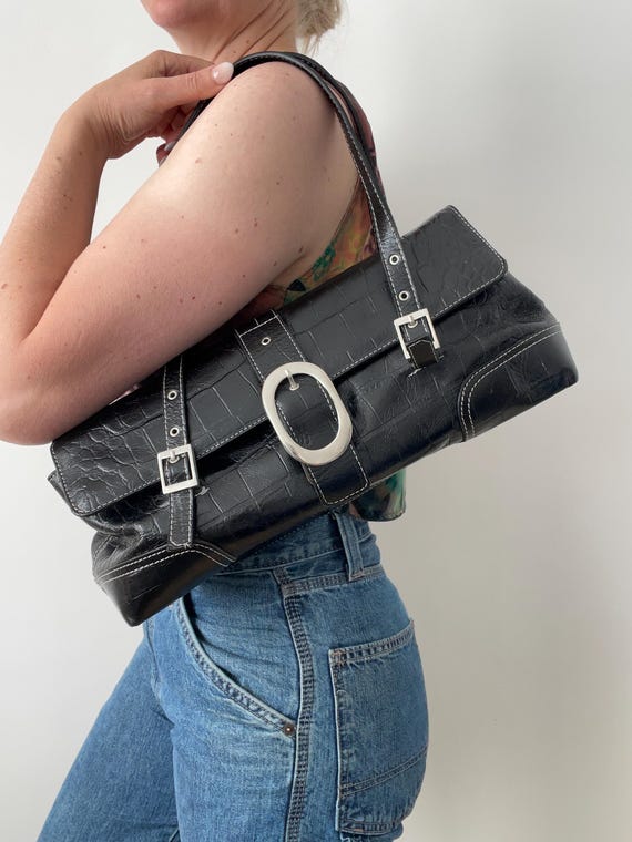 00s Y2K Twin Strap Croc Print Leather Shoulder Bag - Etsy