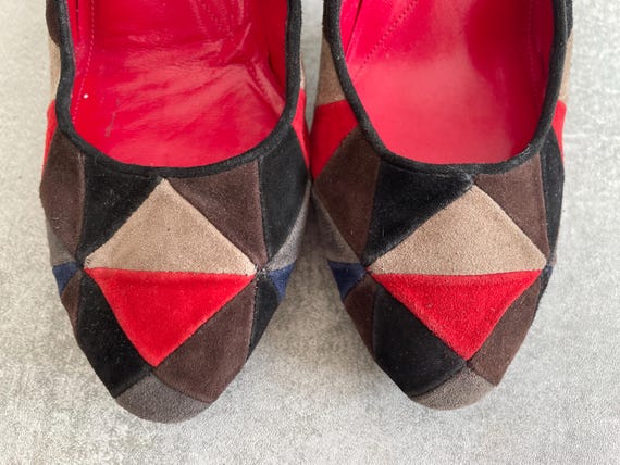Cesare Paciotti Patchwork Suede Platform Heeled C… - image 6