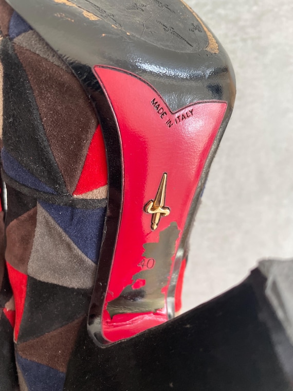 Cesare Paciotti Patchwork Suede Platform Heeled C… - image 10