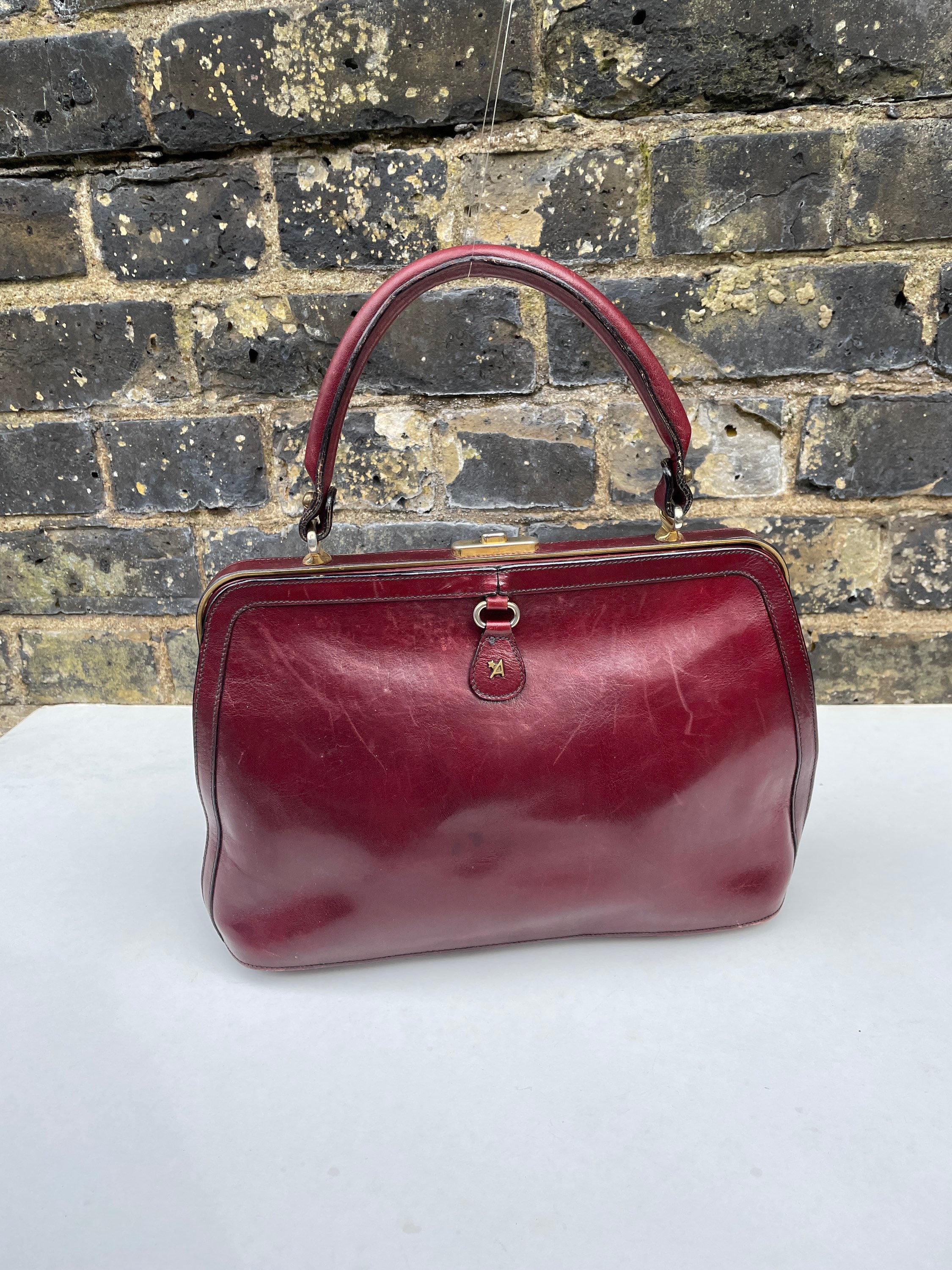 All Leather Dark Red Top Handle Bag. Etsy