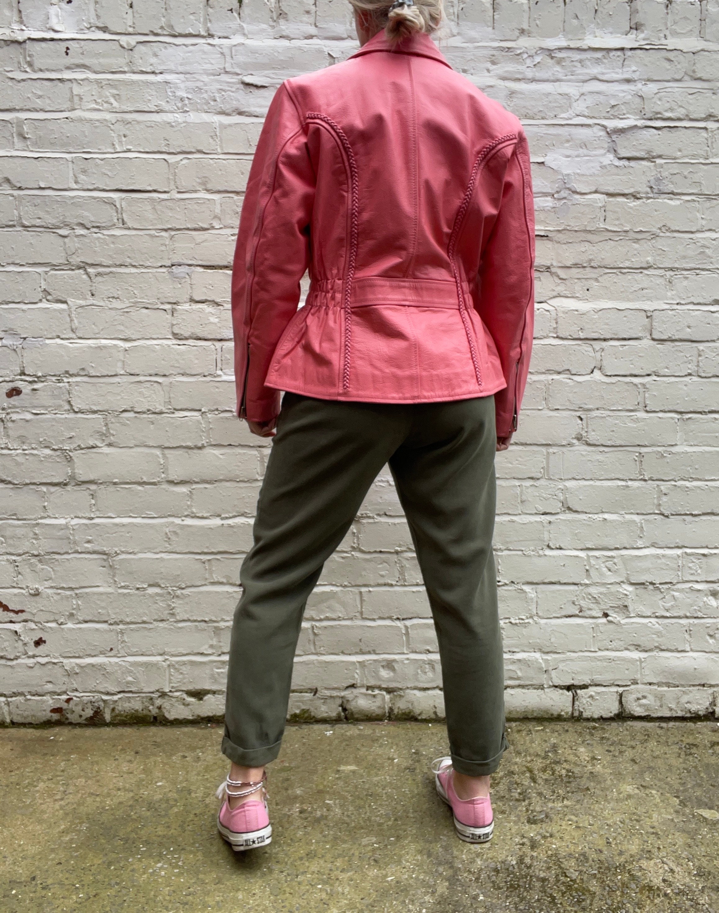 Salmon Pink Biker Style Leather Jacket UK Size 10-12 - Etsy