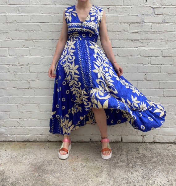 white christmas dresses Gracia Womens Satin Print Maxi Dress, S, Blue main image 0