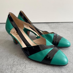 Green & Black Cut Out Leather Court Shoes UK Size 3