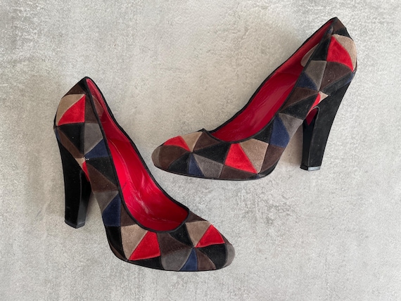 Cesare Paciotti Patchwork Suede Platform Heeled C… - image 1