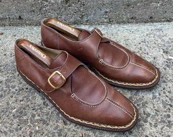 Mens Brown Handmade Leather Monk Strap Shoes