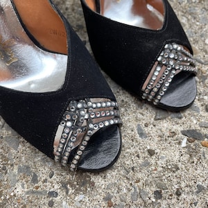 Russell & Bromley Diamanté Trimmed Black Suede Heels Size UK 3