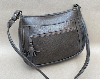 Faux Leather Ostrich Leather Brown Shoulder Bag