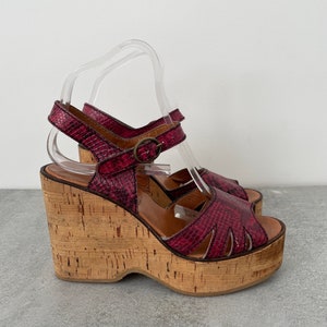 70s Style Cork Wedge Platform Sandals UK Size
