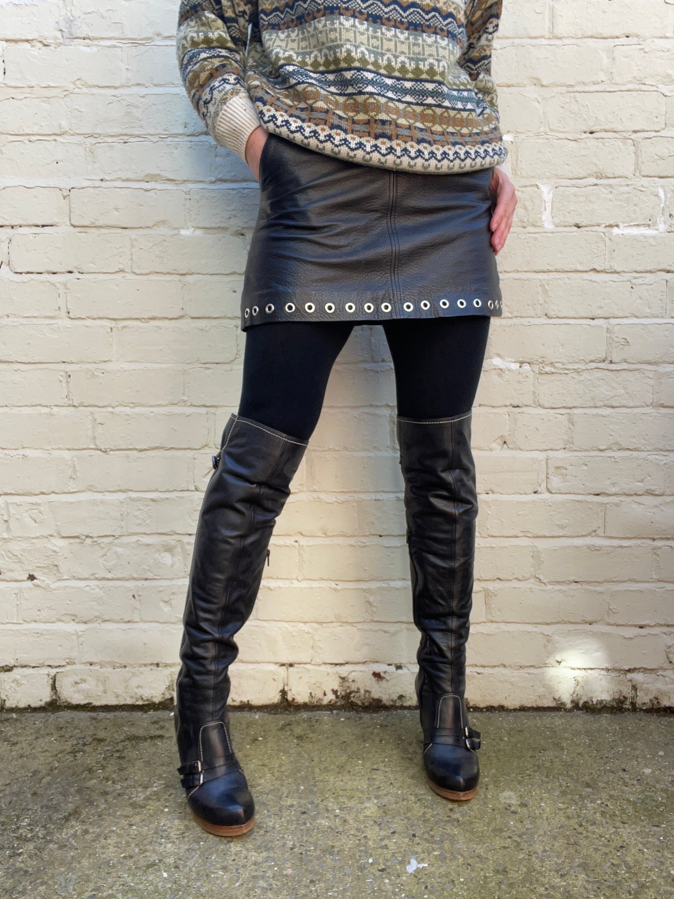 Mens leather cheap thigh boots