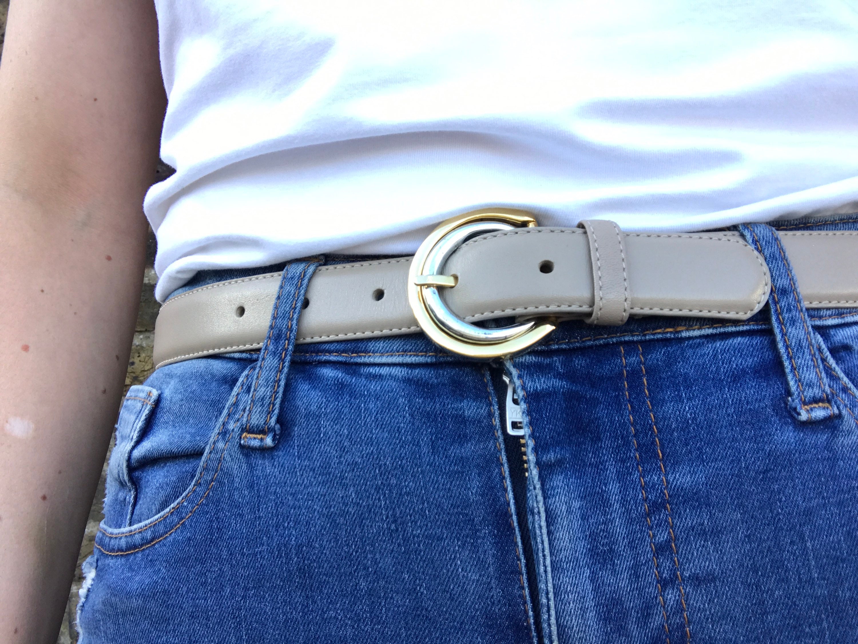 Light Beige Leather Thin Belt | Etsy
