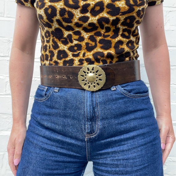 Thick High Waisted Boho Belt With Round Brass Buckle - Etsy