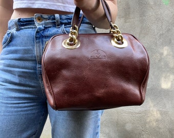 Brown Leather Small Chunky Bowling Bag