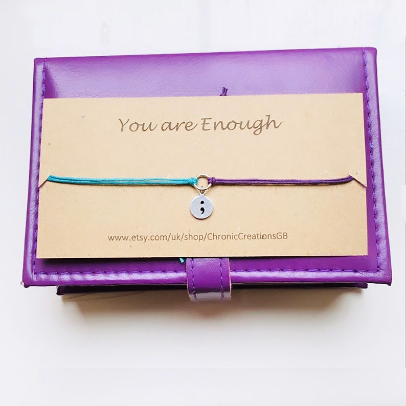 Depression Empowerment Anxiety Purple and Teal Suicide Prevention Mental Health Fighter Inspirational Gift Semicolon Charm Bracelet