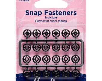 Hemline Clear (Invisible) o Black Sew-On Snap Fasteners 7 mm Paquete de 12