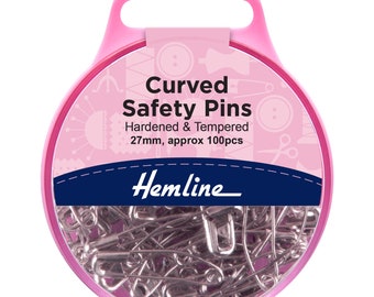 Hemline 27mm or 38mm Nickel Curved Safety Pins