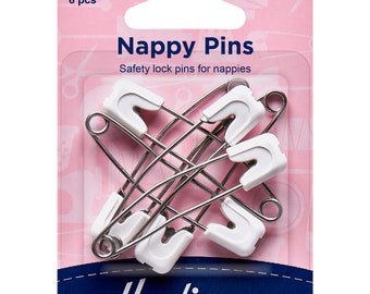 Hemline White, Blue or Pink Nappy Pins 56mm