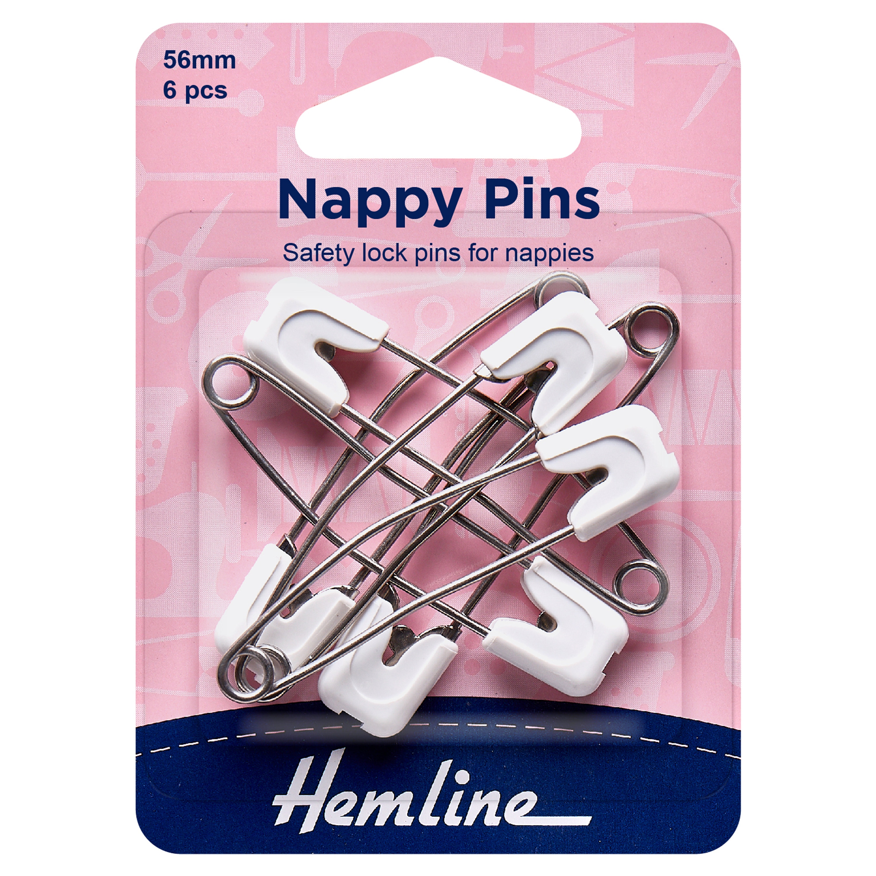 Hemline Nappy Pins: 56mm - 6pc Hemline Nappy Pins: 56mm - 6pc