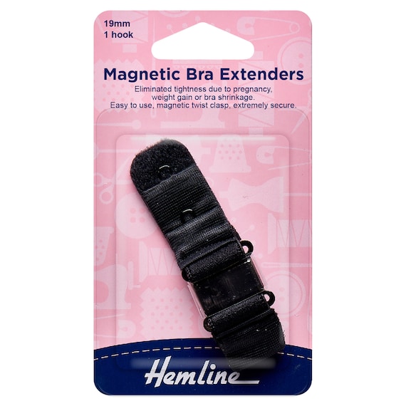 Hemline Magnetic Bra Back Extender Black 19mm, 38mm or 50mm 