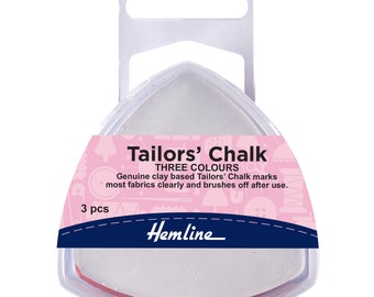 Hemline Triangular Tailors Chalk 3 Pack (Blue, Red, White), or White Vanishing Tailors Chalk