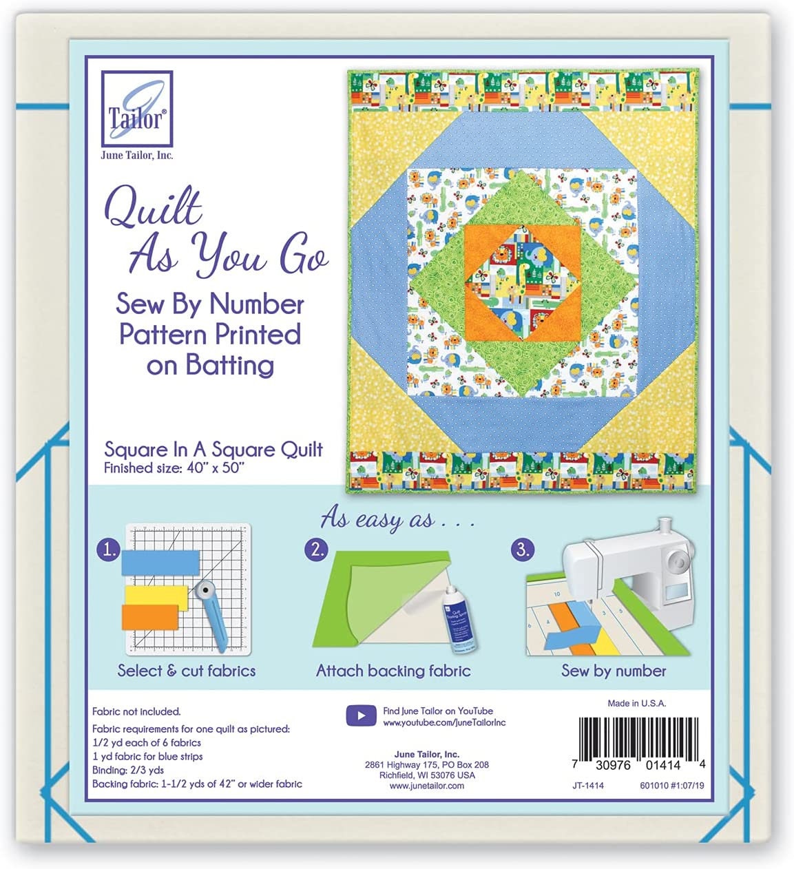 Sew by Number Pattern Printed BATTING Quilt as You Go Square in a Square  From June Tailor Finished Size Approx 40x50 