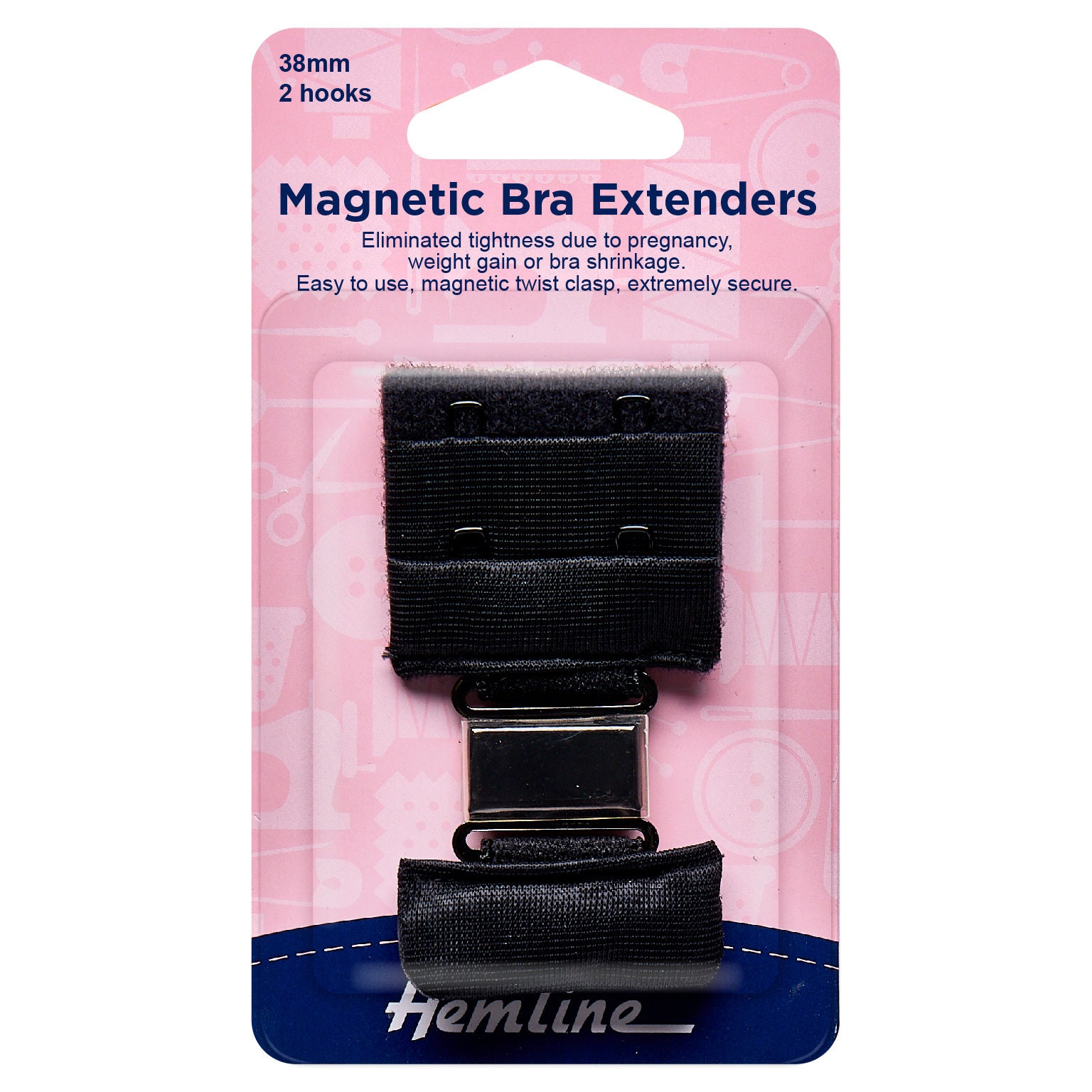 Hemline Magnetic Bra Extenders, 19mm 1 Hook, Secure Magnetic Twist Clasp,  White