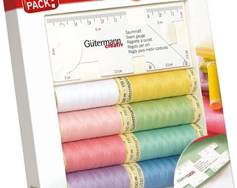 Gütermann creativ Sewing Thread Set with 8 spools Sew-All Thread 100 m in Pastel Colours + Seam Gauge