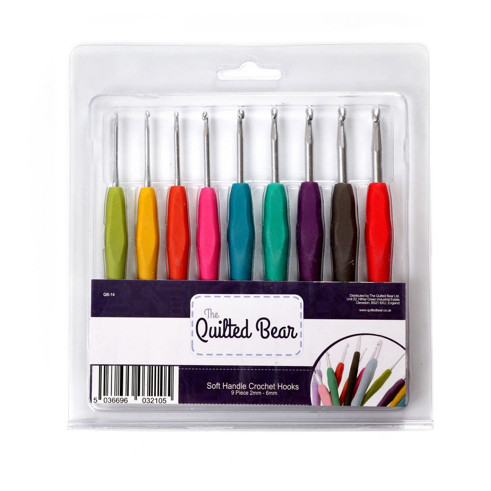 The Quilted Bear Crochet Hook Set - 9 Piece Soft Grip Silicone Rubber Handle Crochet Hooks Set for Knitting & Crochet